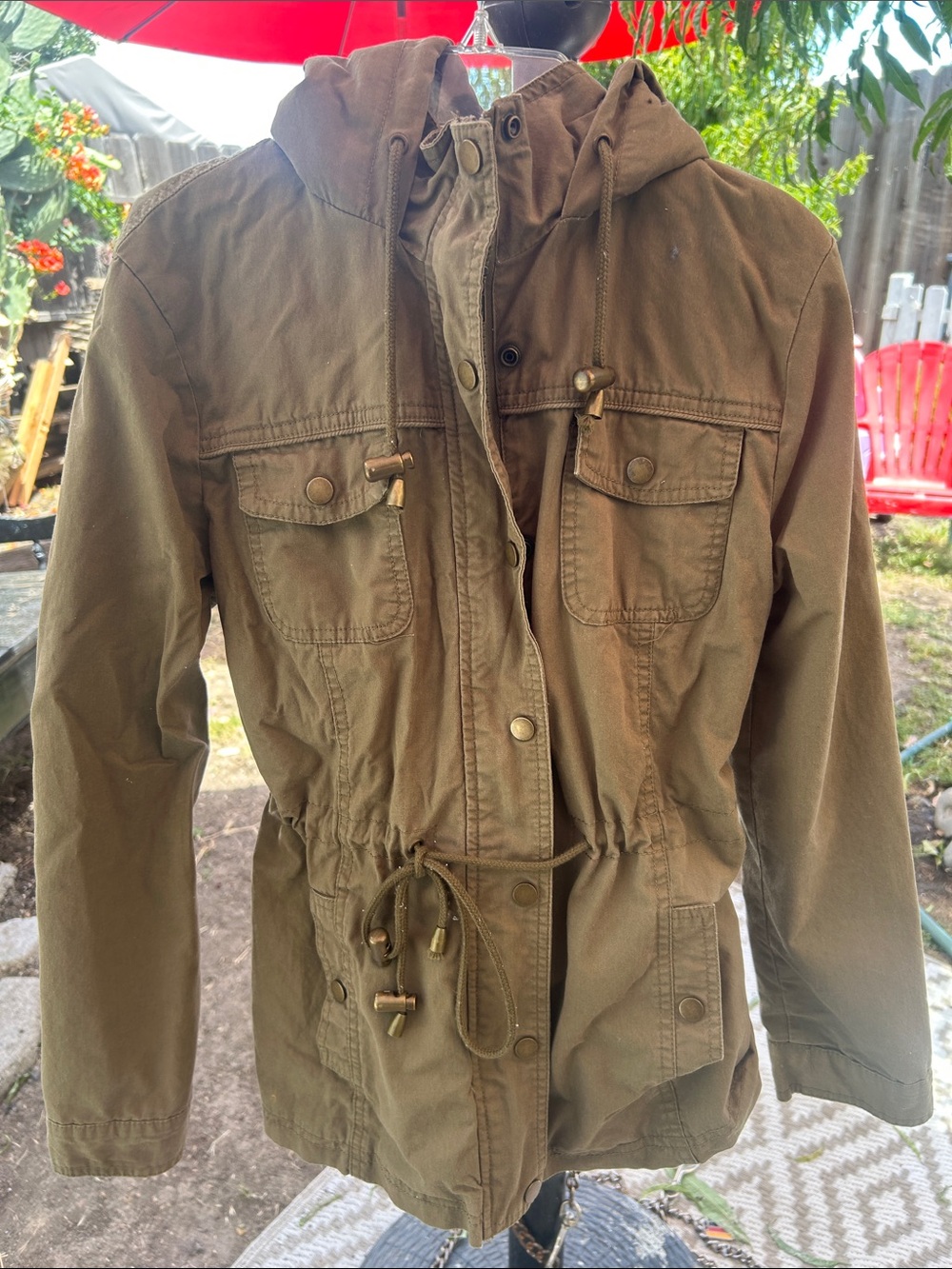 Ashley By 26 International Olive Green Utility Jacket with Faux-Sherpa Lining